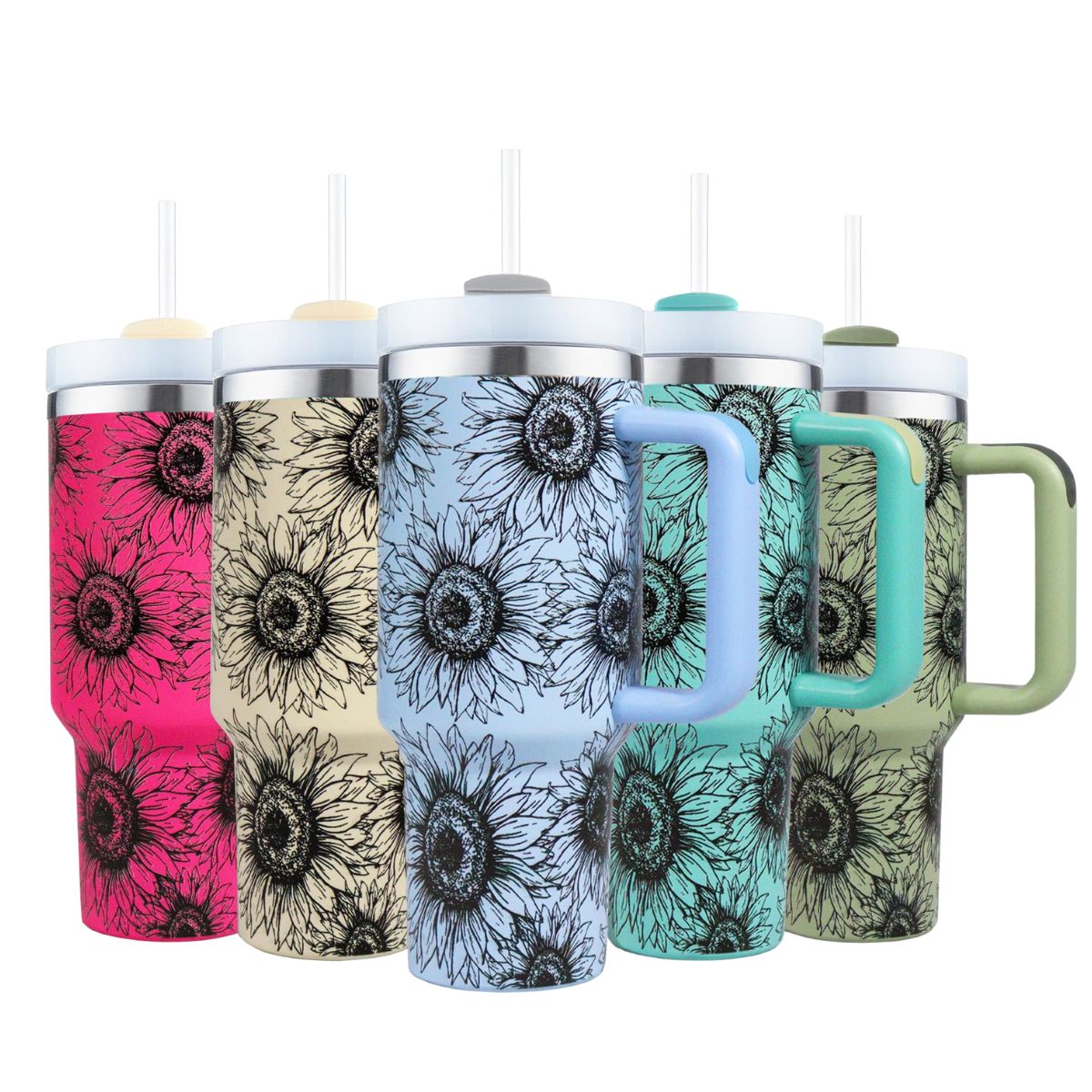40 Oz Tumbler With Handle And Straw Lid, Stainless Steel Double Wall Vacuum Insulated Leak Proof
