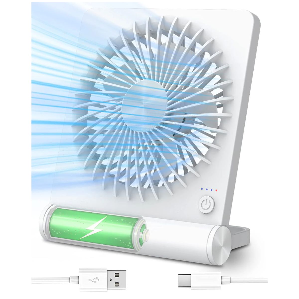 Small Desk Fan,Rechargeable Usb Fan Battery Operated,Ultra Quiet, Strong Wind, 3 Speeds Travel Fans - Koospark