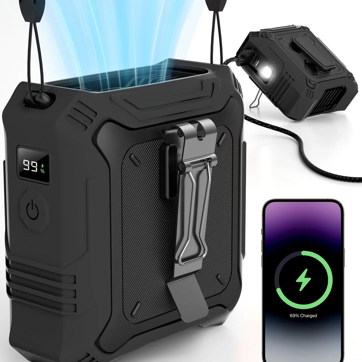 Portable Waist Fan, Portable Fan With 5-Speed Settings, Dual-Sided Clip On Wearable Belt Personal - Koospark