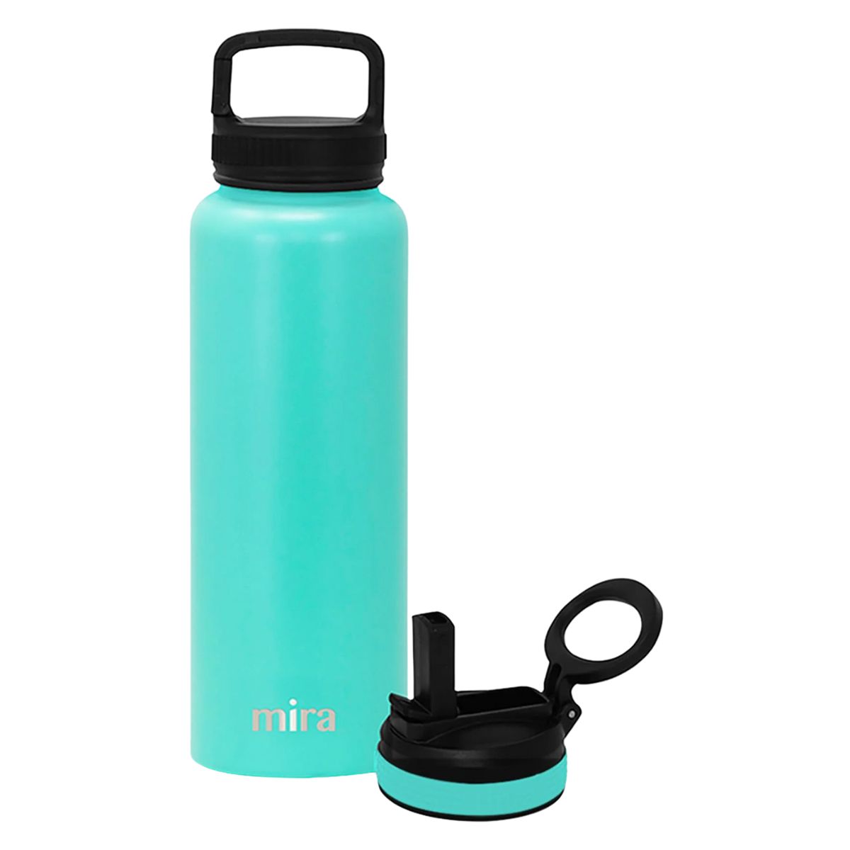 Mira 40 Oz Insulated Water Bottle - Stainless Steel Sports Flask With 2 Lids (Straw & Handle)
