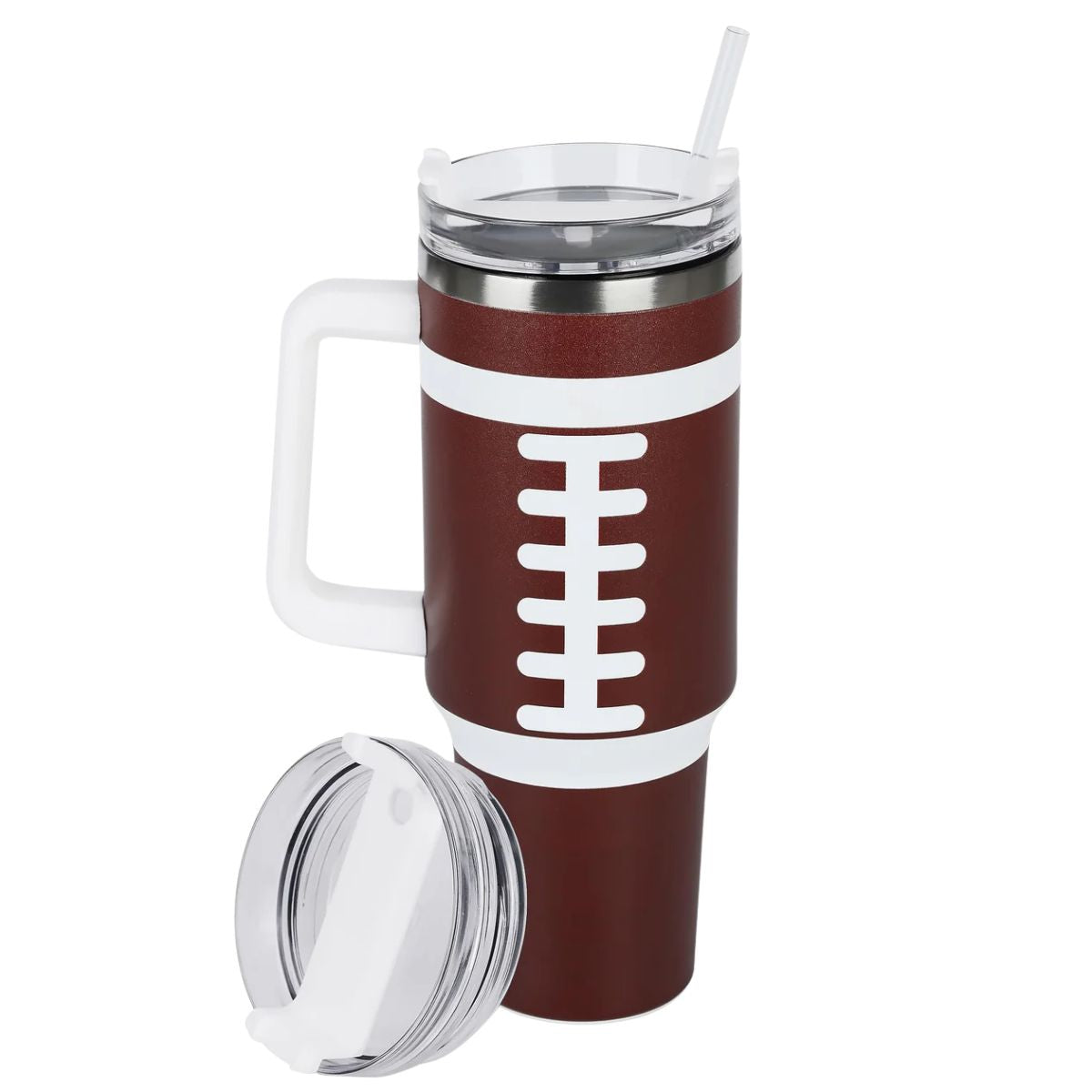 40Oz Insulated Tumbler With Lid And Straws, Stainless Steel Football Cup With Handle, Coffee Mug