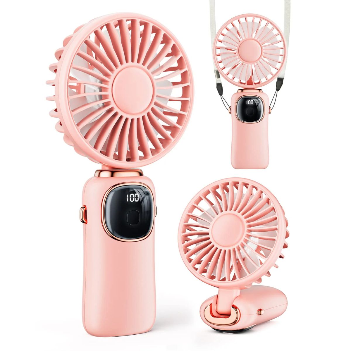 Portable Handheld Fan, 4000Mah Battery Operated Fan With Led Display, Handheld/Neck/Desk 3 In 1 - Koospark
