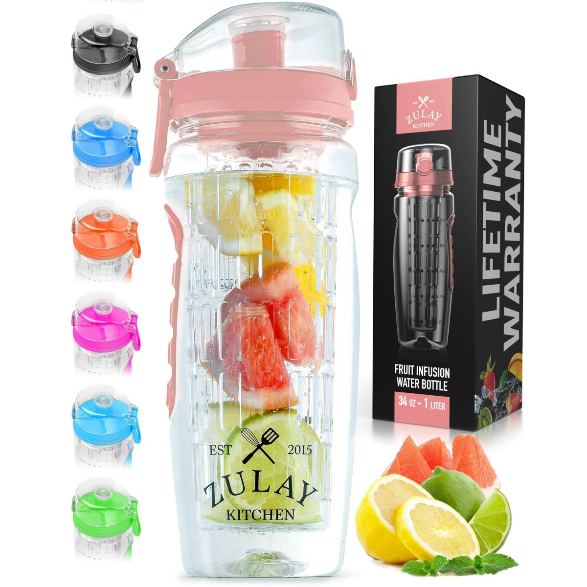 Zulay 34 Oz Large, Leakproof Fruit Infuser Water Bottle With Sleeve And Anti-Slip Grip - Men