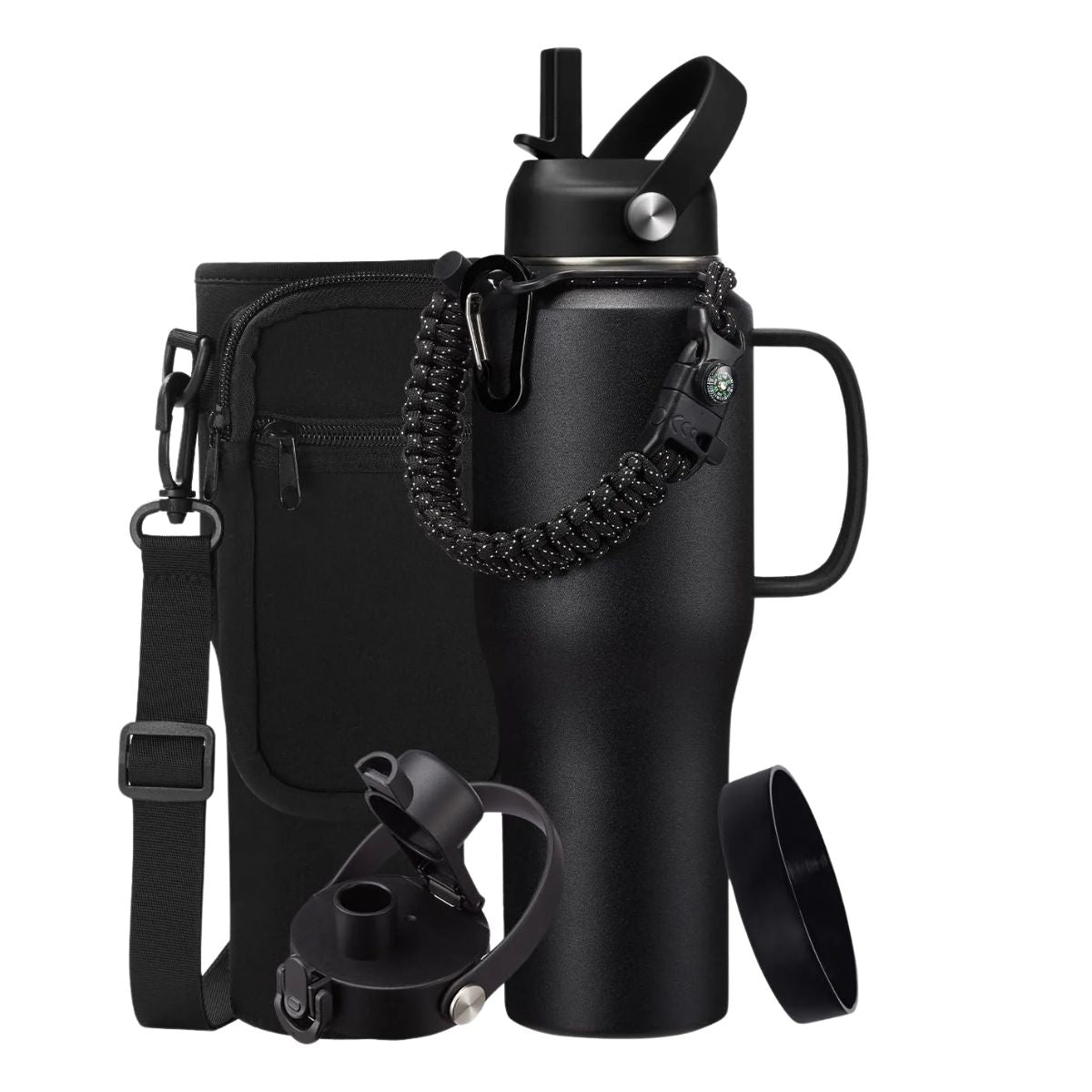 32Oz 40Oz Insulated Tumbler With Handle - Straw & Auto Spout Lid, Protective Boot, Stainless Steel