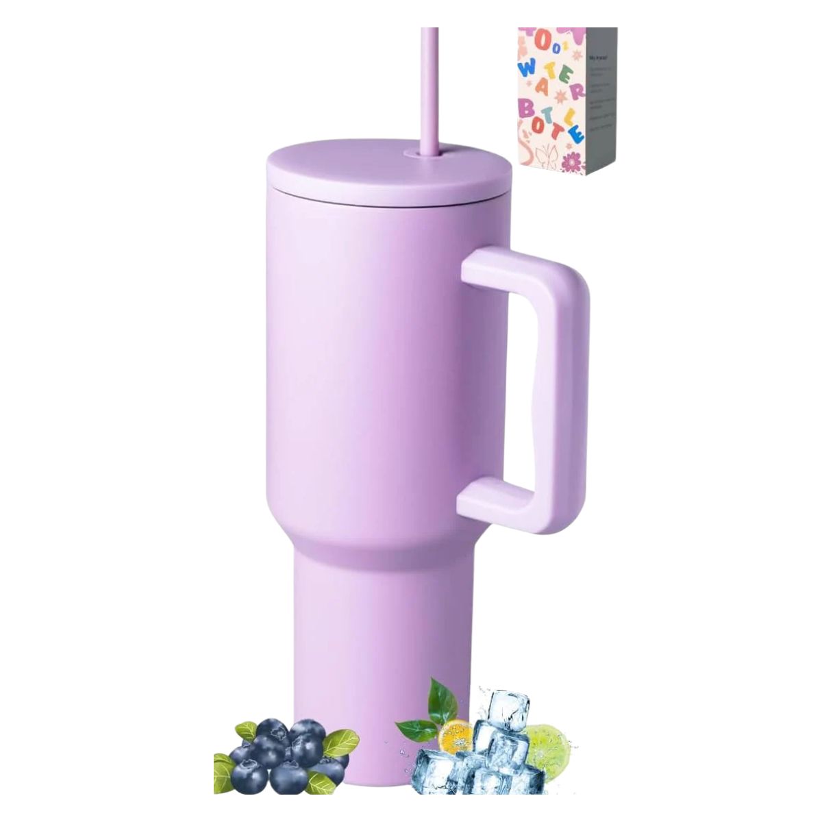 40 Oz Tumbler With Handle Straw And Accessories, Drop & Abrasion Resistant, Vacuum Double