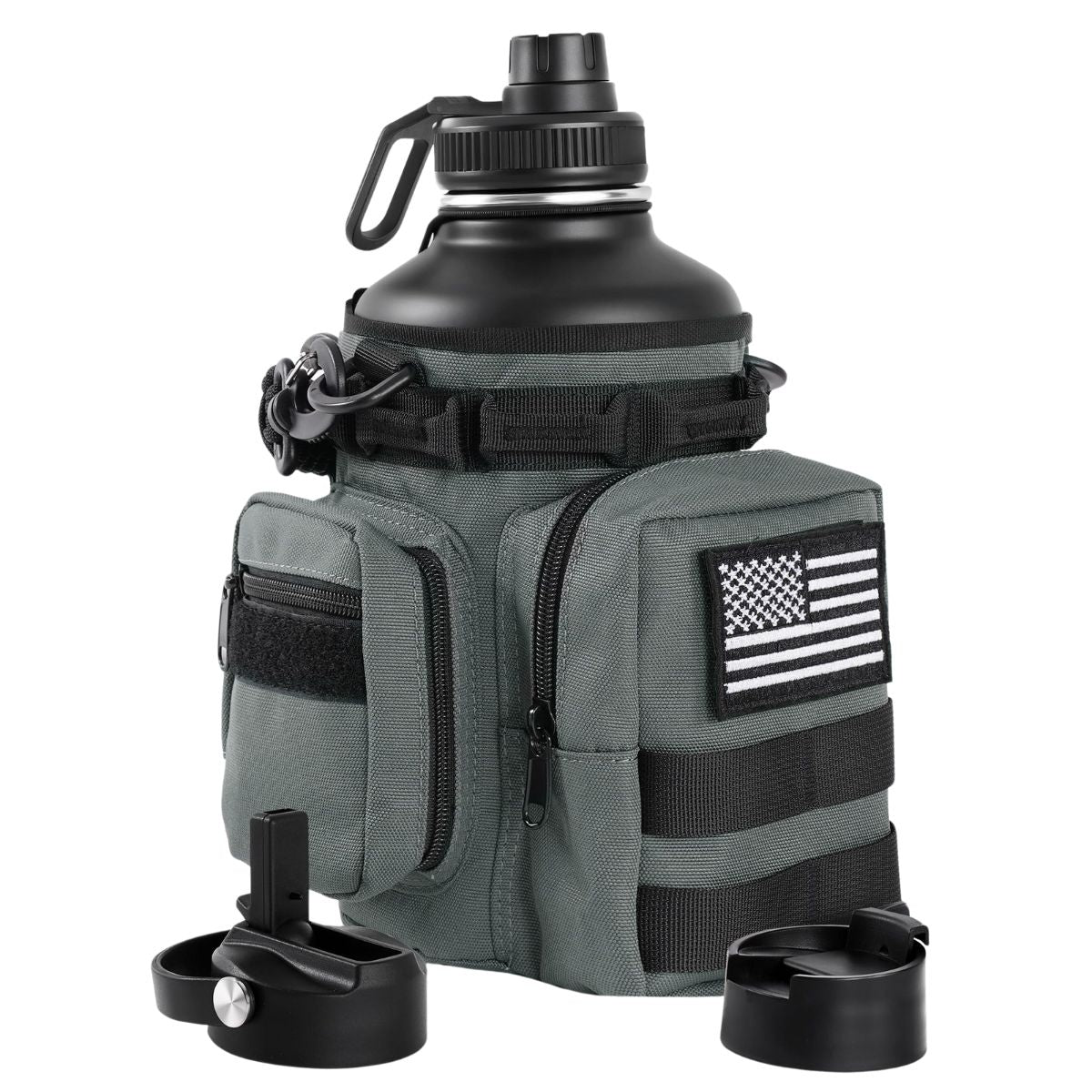 Tactical Half Gallon Water Bottle With Straw, 64 Oz Insulated Water Jug With Molle Sleeve