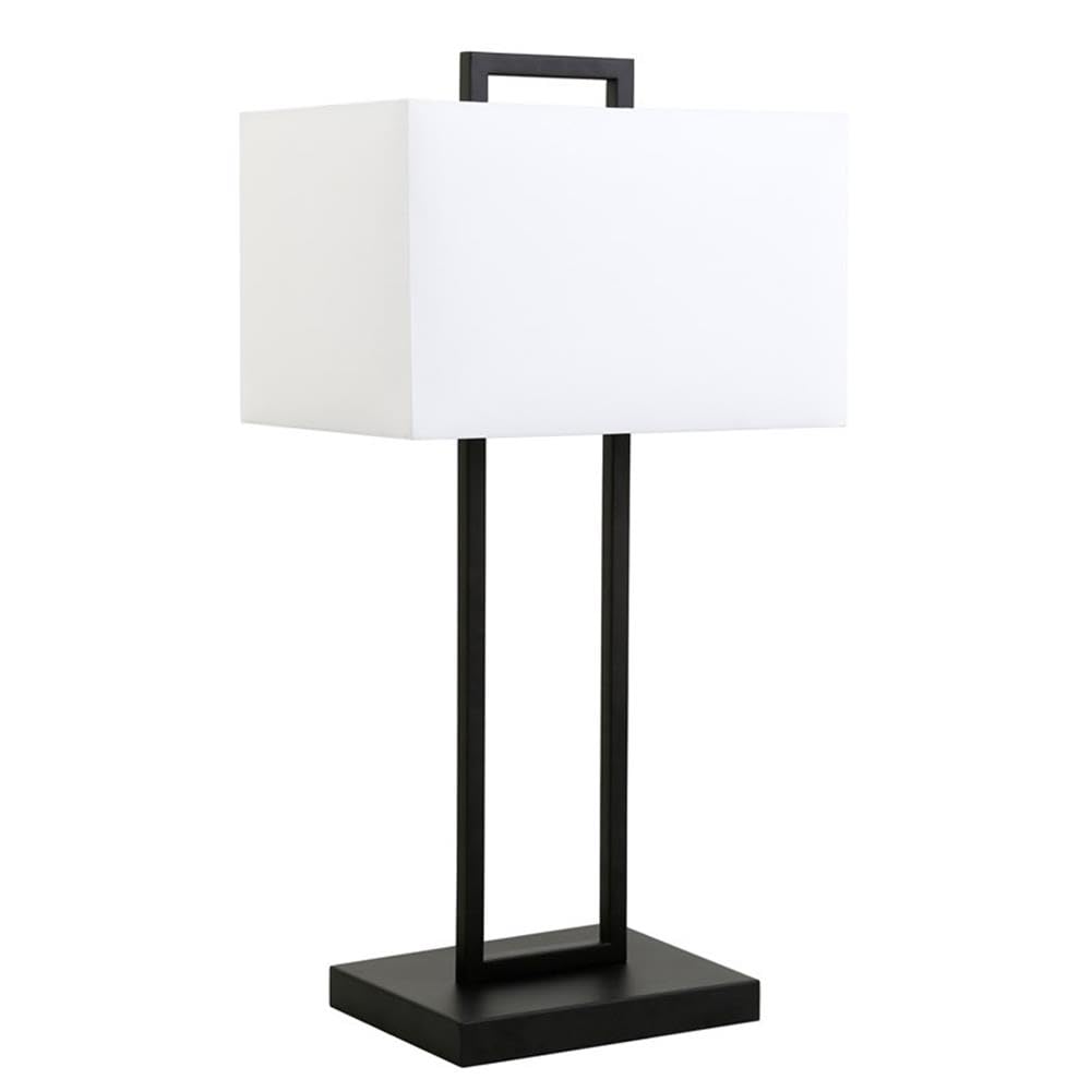 Henn&Hart Adair 28" Tall Table Lamp With Fabric Shade In Blackened Bronze/White