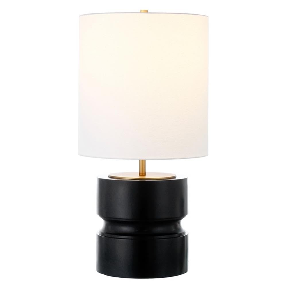 Henn&Hart 27" Tall Table Lamp With Fabric Shade In Matte Black/Brass, For Home, Living Room, Bedroom, Entertainment Room, Office, Kitchen, Dining