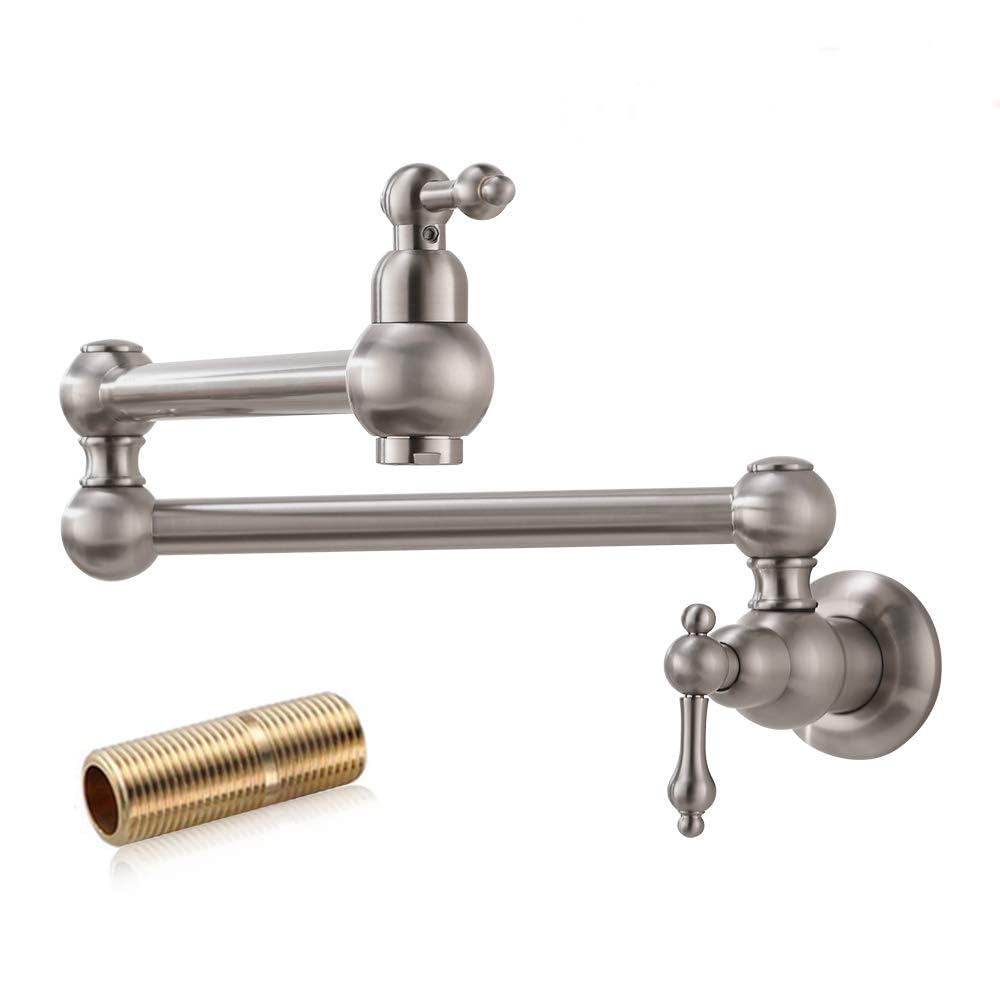 Vokim Pot Filler Faucet Wall Mount Brushed Niickel Kitchen Faucet,With Double Joint Swing Arms,Single Hole, 2 Handles Faucet