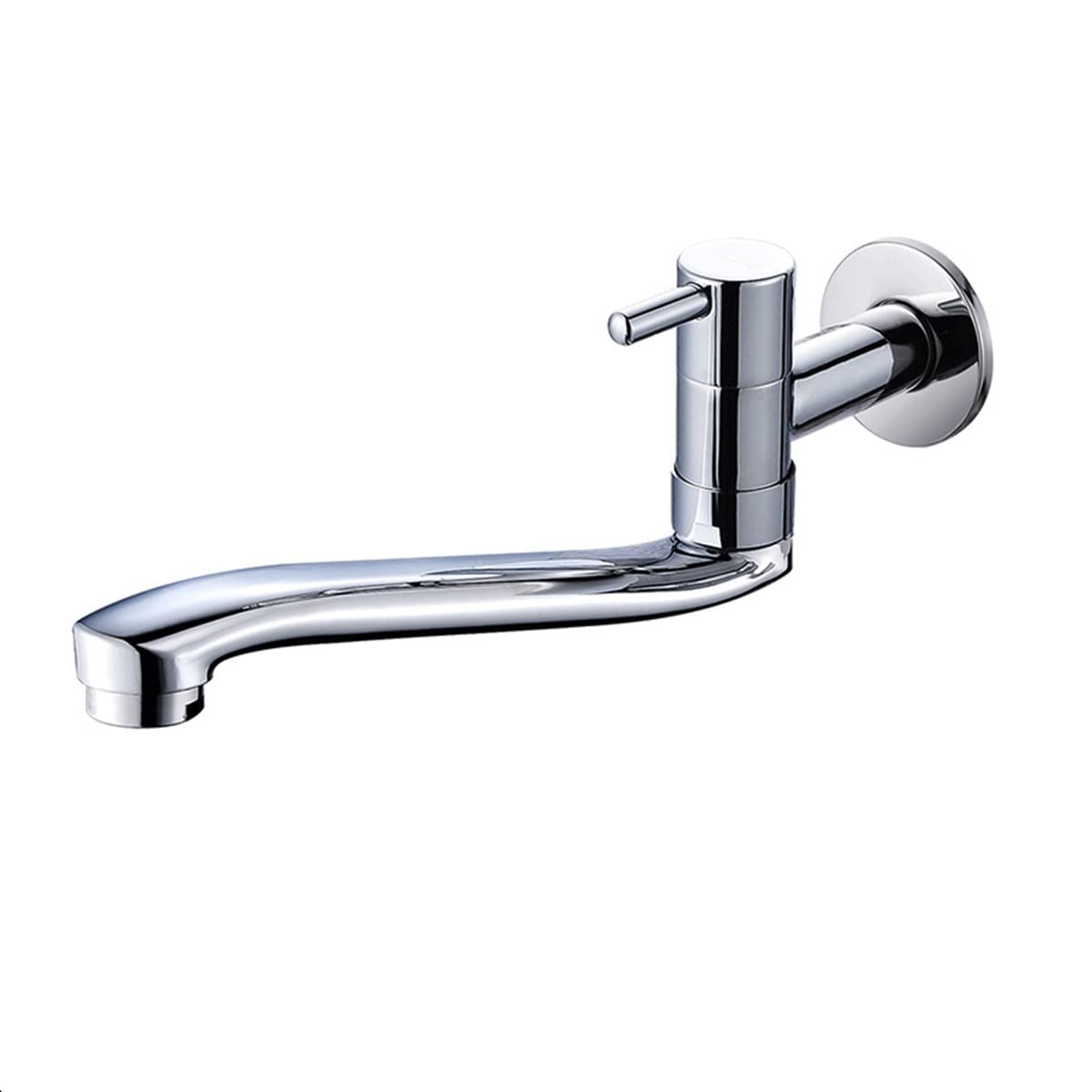 Aide Wall Mounted Cold Water Sink Faucet, Single Handle Brass Tap For Kitchen Garden Outdoor Laundry Sink With Stainless Steel Tube, Chromed, 9 Inch