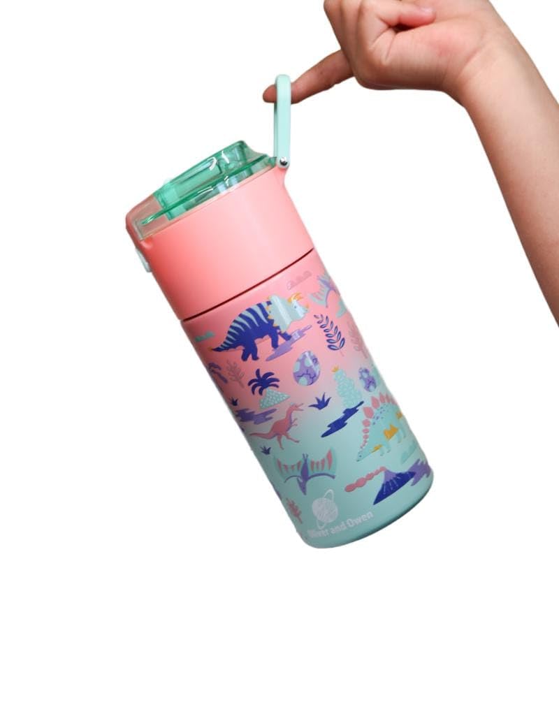Kids Insulated Water Bottle With Straw And Snack Cup. Double Wall Stainless Steel 14Oz