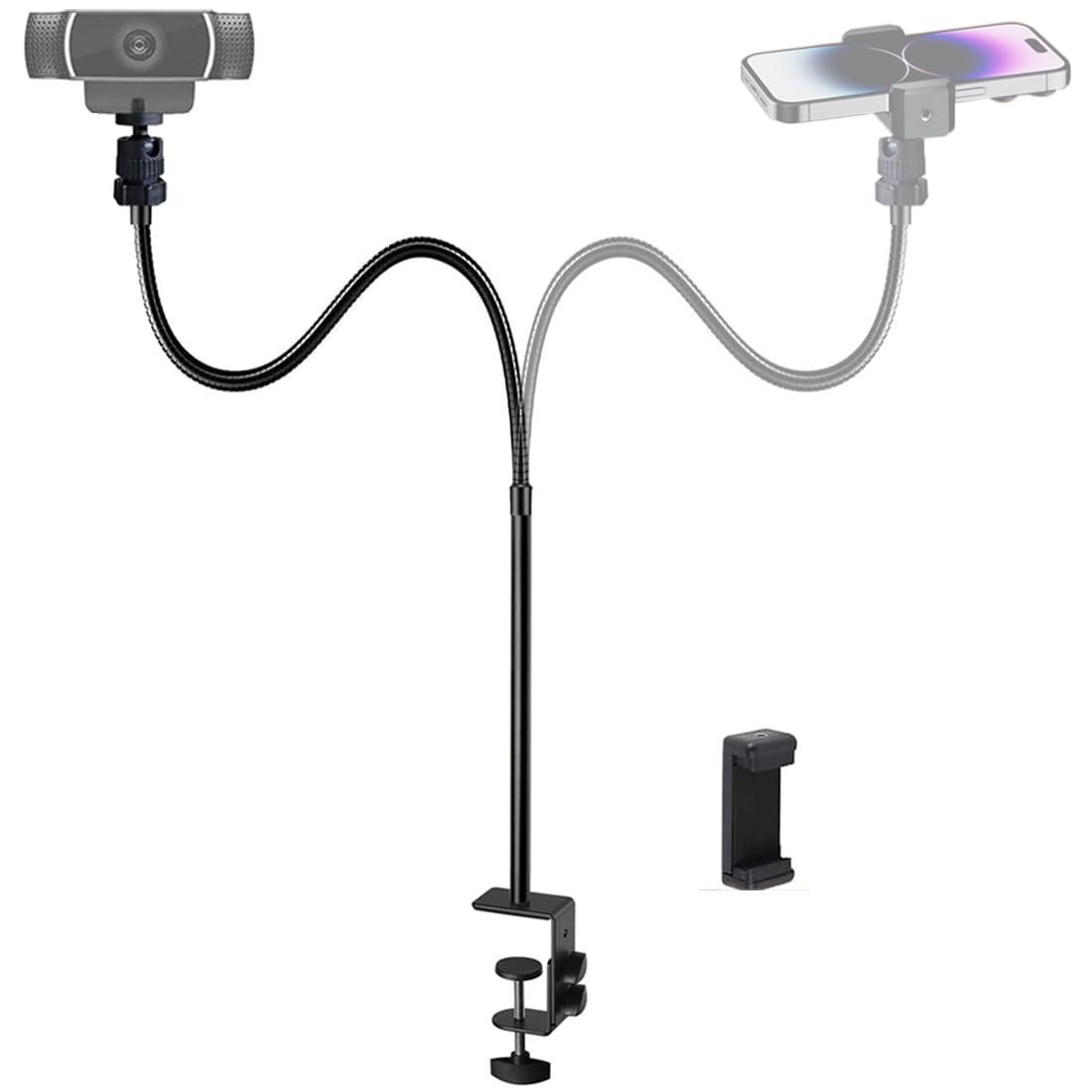 Etubby Webcam Stand Phone Holder Desktop Adjustable Gooseneck Video Clamp Stand Camera Mount For Cellphones, Logitech Webcam C922 C930E C920S C920 C615, Etc. (1/4" Threads)
