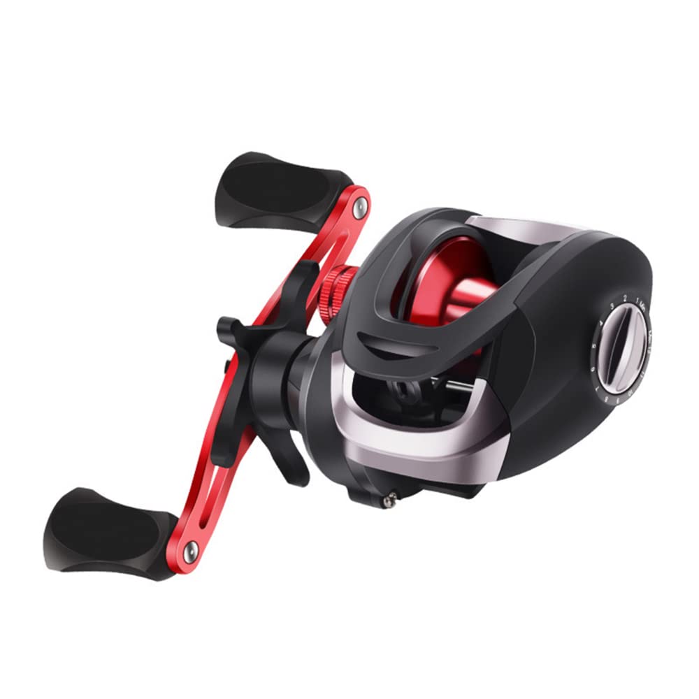 Teqin Fishing Baitcasting Reel, 7.2:1 Gear Ratios Lure Fishing Baitcasting Reel, Max Drag 10Kg Long-Casting Bait Caster Reel, 12 Levels Magnetic Adjustment Fishing Reel Hd Red Right Hand