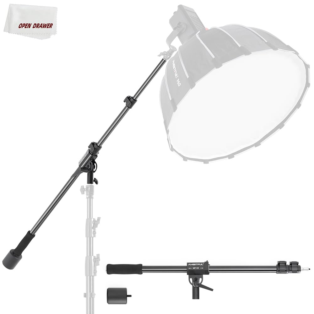 Ambitful Aluminum Boom Arm, 35''/ 89Cm - 61''/155Cm Adjustable Photography Boom Arm, 1.5Kg / 3.3Lb Counterweight, 1/4" Screw For Softbox, Studio Light, Flash, Umbrella, Max Load 5Kg / 11Lb