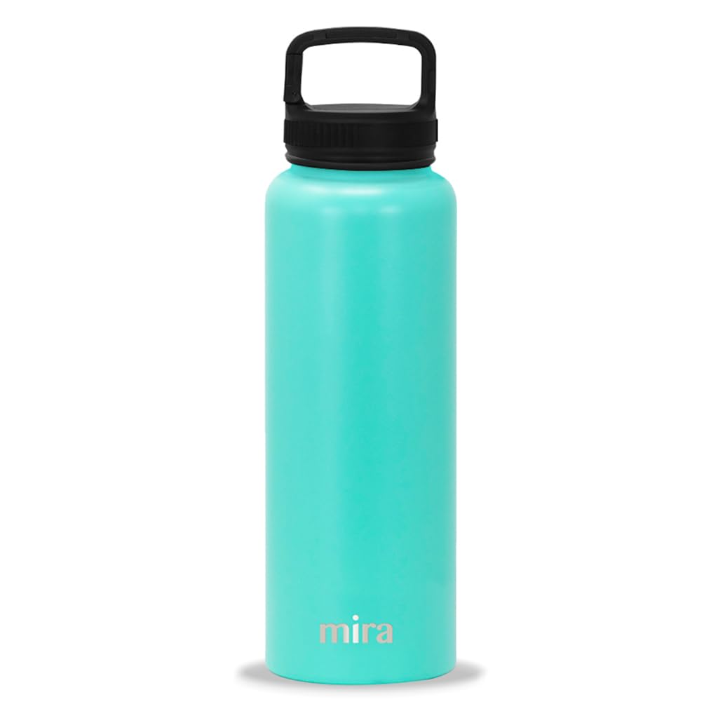 Mira 40 Oz Insulated Water Bottle - Stainless Steel Sports Flask With 2 Lids (Straw & Handle)
