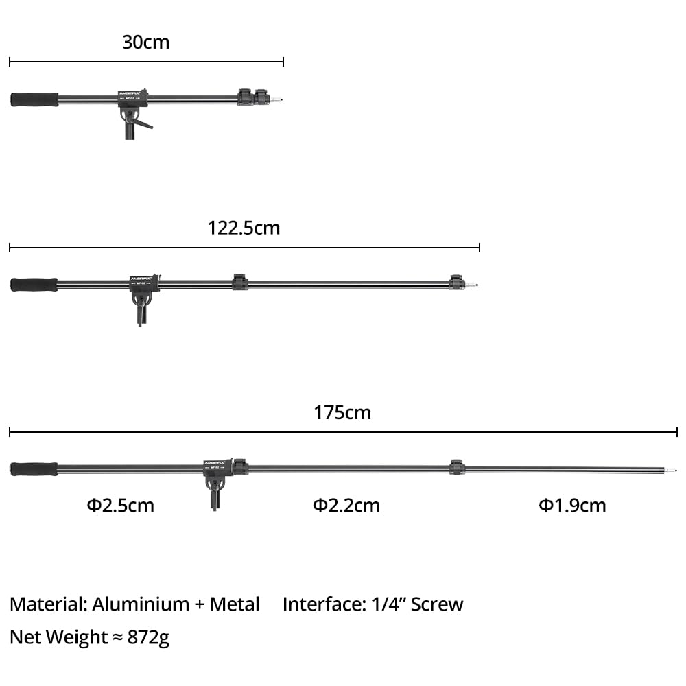 Ambitful Aluminum Boom Arm, 35''/ 89Cm - 61''/155Cm Adjustable Photography Boom Arm, 1.5Kg / 3.3Lb Counterweight, 1/4" Screw For Softbox, Studio Light, Flash, Umbrella, Max Load 5Kg / 11Lb