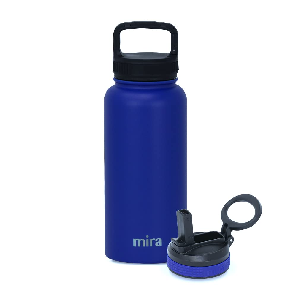 Mira 32 Oz Insulated Water Bottle - Stainless Steel Sports Flask With 2 Lids (Straw & Handle)