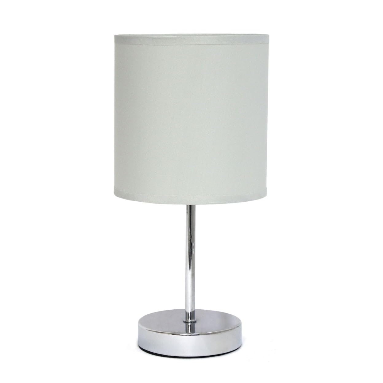 212 Main 11.81 In. Nauru Traditional Petite Metal Stick Bedside Table Desk Lamp In Chrome With Fabric Drum Shade Slate Gray