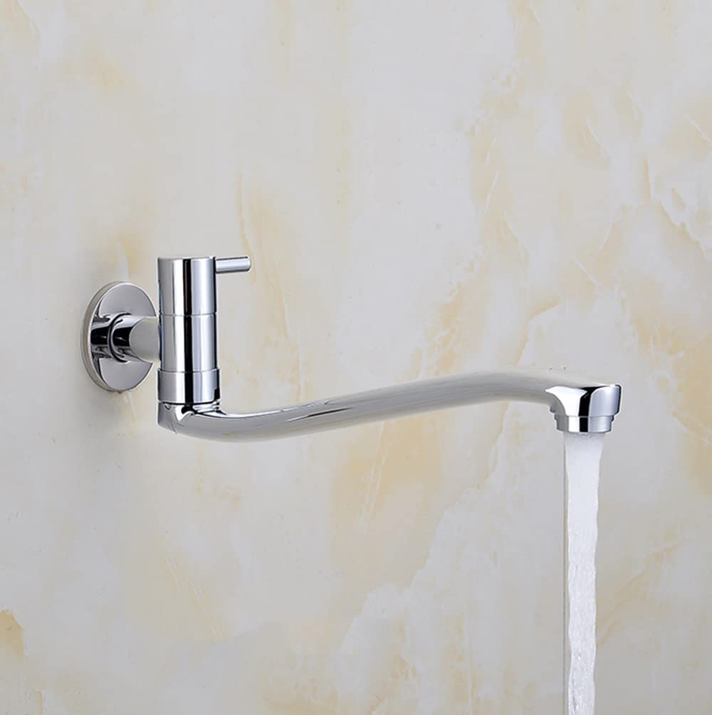 Aide Wall Mounted Cold Water Sink Faucet, Single Handle Brass Tap For Kitchen Garden Outdoor Laundry Sink With Stainless Steel Tube, Chromed, 9 Inch
