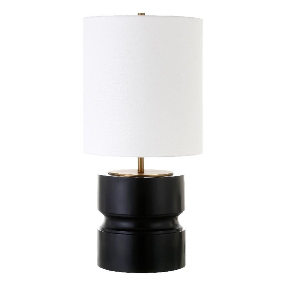 Henn&Hart 27" Tall Table Lamp With Fabric Shade In Matte Black/Brass, For Home, Living Room, Bedroom, Entertainment Room, Office, Kitchen, Dining