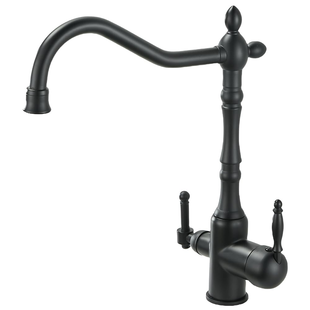 Weirun Kitchen Sink Faucet With 2 Handle Water Filter Purifier Drinking Water Faucets 360° Swivel Spout 1 Hole High Arc Brass Mixer Tap Rv Kitchen Sink Faucet Vintage Faucet Matte Black