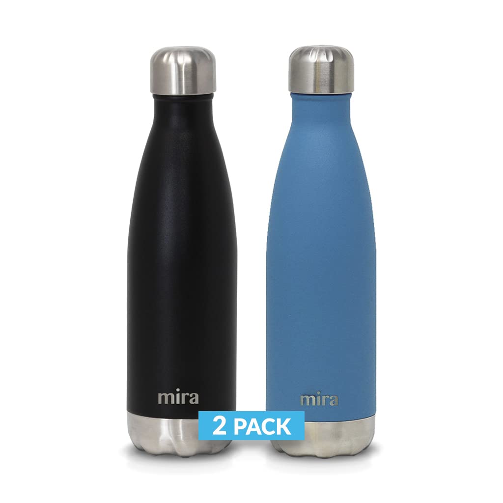 Mira 2 Pack 17 Oz Insulated Water Bottle - Stainless Steel Cola Shape Thermos - Double Wall