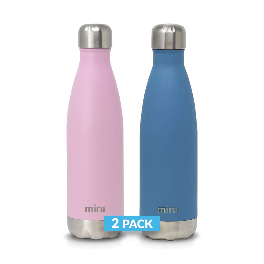 Mira 2 Pack 17 Oz Insulated Water Bottle - Stainless Steel Cola Shape Thermos - Double Wall