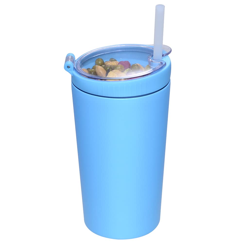 Snack Tumbler With Lid And Straw, Stainless Steel Insulated 2-In-1 Travel Coffee Mug