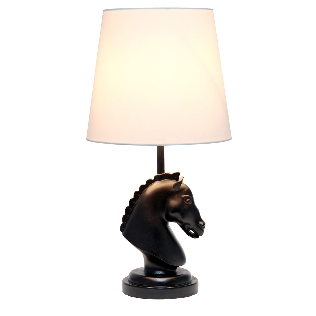 212 Main 17.25In. Tall Polyresin Decorative Chess Horse Shaped Bedside Table Desk Lamp With White Tapered Fabric Shade, Black