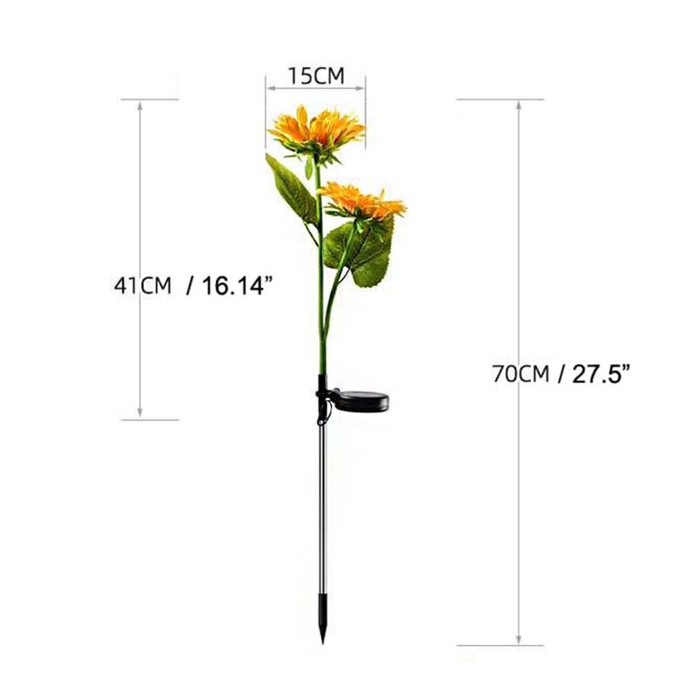 Guocheng Sunflower Solar Lights Outdoor Garden 2 Pack 4Flowers With Warm Led Light Solar Sunflower Stake Lights–Floral Outdoor Garden Decor For Patio Lawn Yard Pathway(Double)
