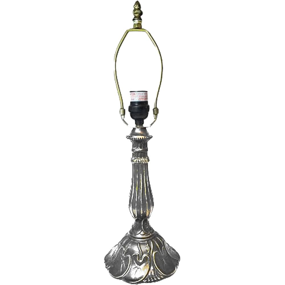 Rainbow Art Glass Lily Metal Lamp Base, Antique Bronze Finish With Gold Highlights, Nicely Weighted, 17.25" Tall