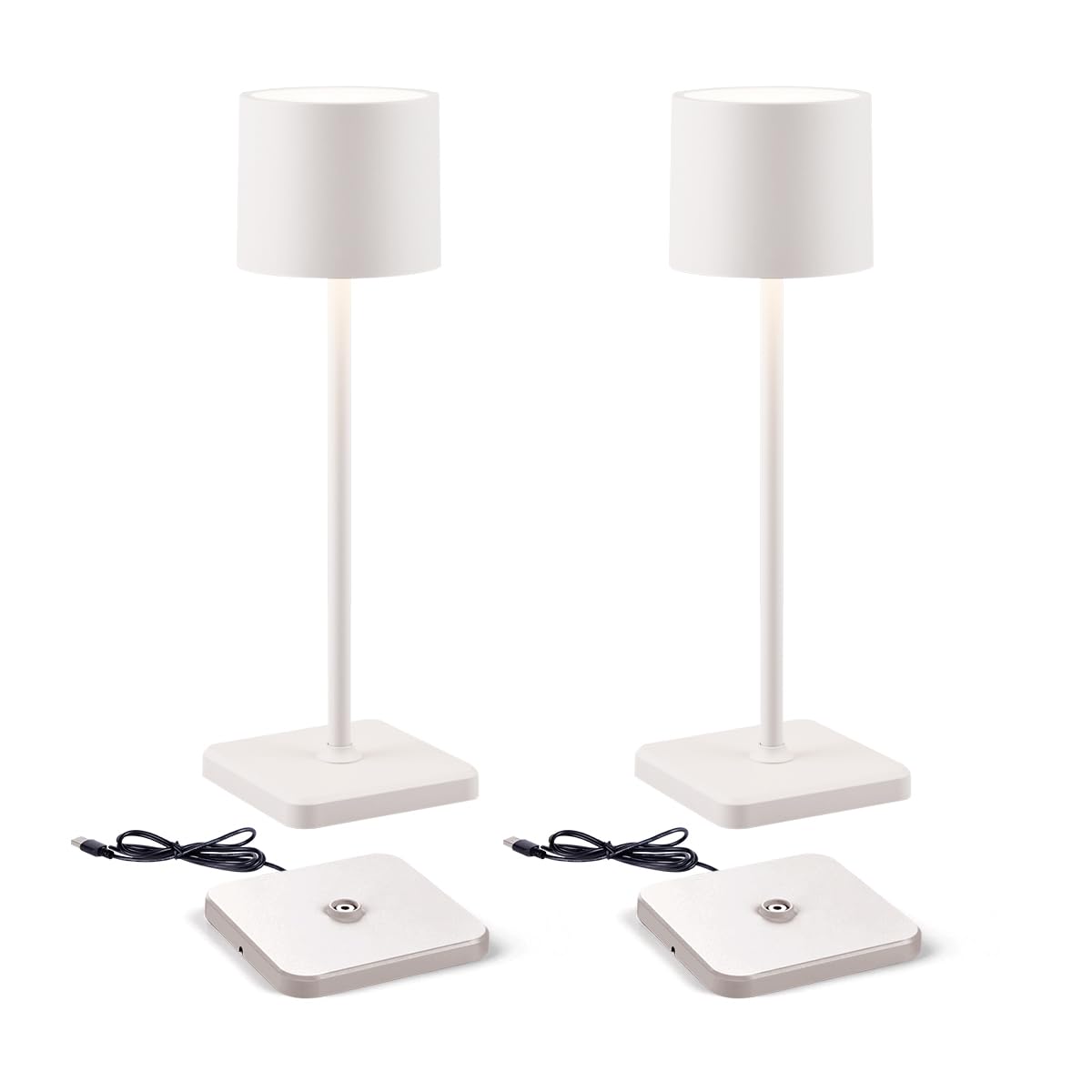 Bkzo 2 Pack Cordless Table Lamp Rechargeable, Wireless Charging Led Table Lamp, Ip54 Waterproof Aluminum Bedside Light, Touch Control, Suitable For Indoor And Outdoor Use, White
