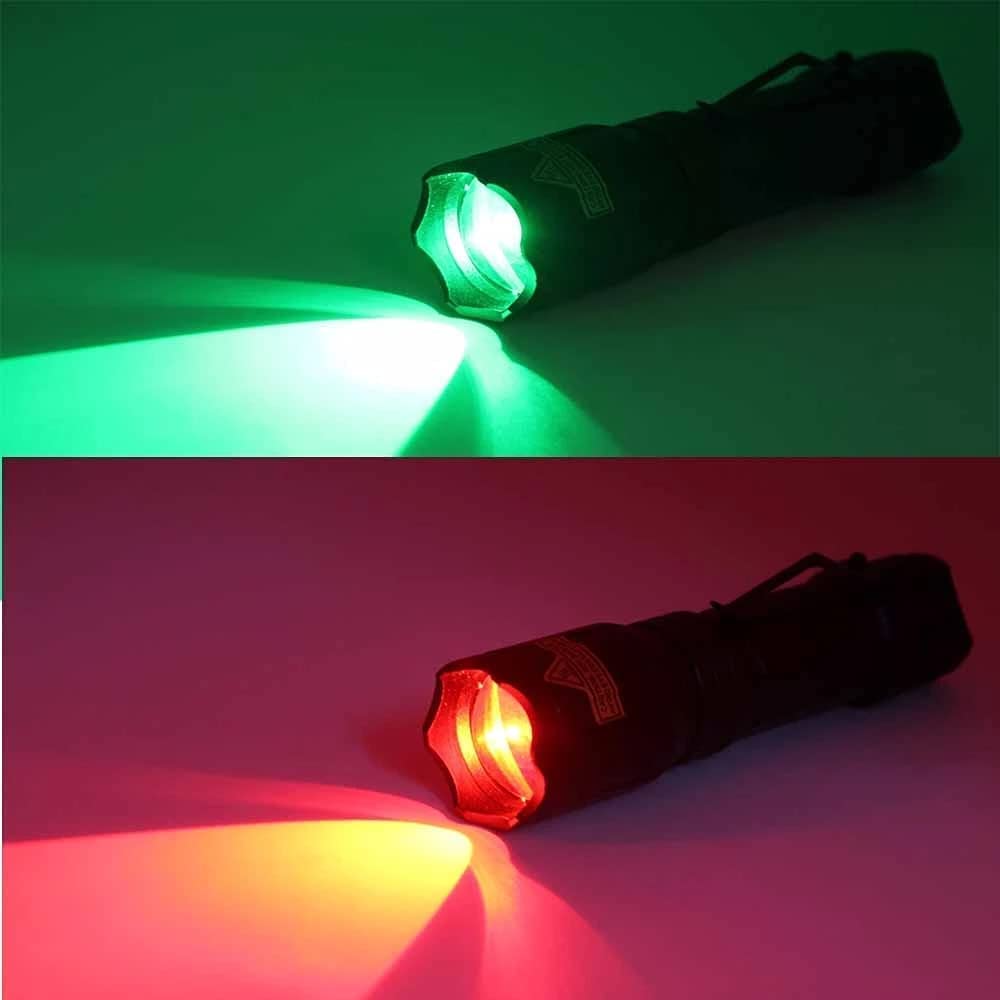 Nucwo 4 Color In 1 Rechargeable Flashlight,50000 Lumens Red White Blue Green Light Led Flashlights Zoomable Waterproof Multicolor Tactical Torch For Night Vision Fishing Camping Hiking