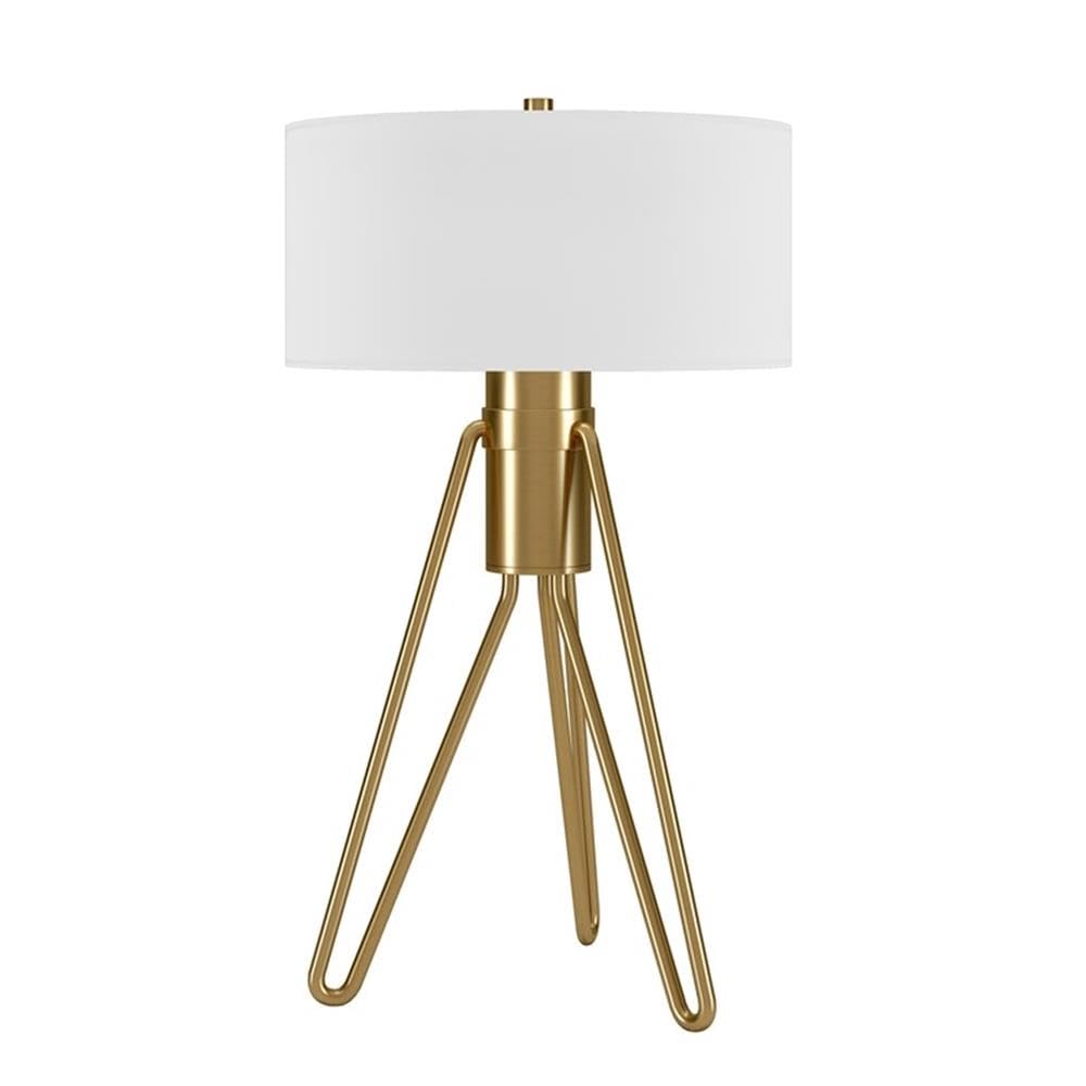 Henn&Hart Floyd 25" Tall 2-Light Table Lamp With Fabric Shade In Brass/White
