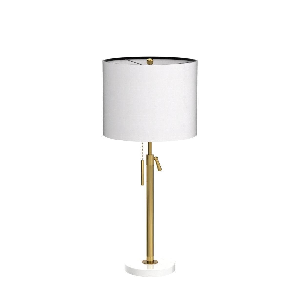 Qingmiao Lamp Modern Set Of 2: 22" To 30" Height Adjustable Pull Chain Switch For Living Room Bedroom End Table, Marble Base White Linen Shade Golden Pole Nightstand Lamp Brass For Office, Bedside Table
