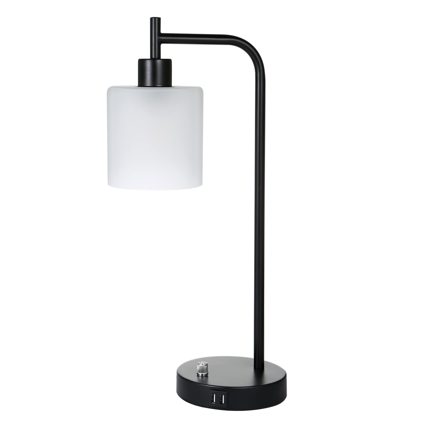 Topyond Modern Table Lamp, Dimmable Touch Control Black Bedside Lamp With 2 Usb Ports, Ac Socket, Round Shade For Bedroom, Living Room And Home Office Use