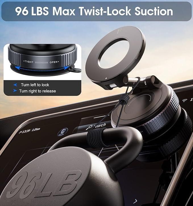 360° Magnetic Phone Holder with Vacuum Suction Base Adjustable & Foldable Stand for Desk & Car Mount Use