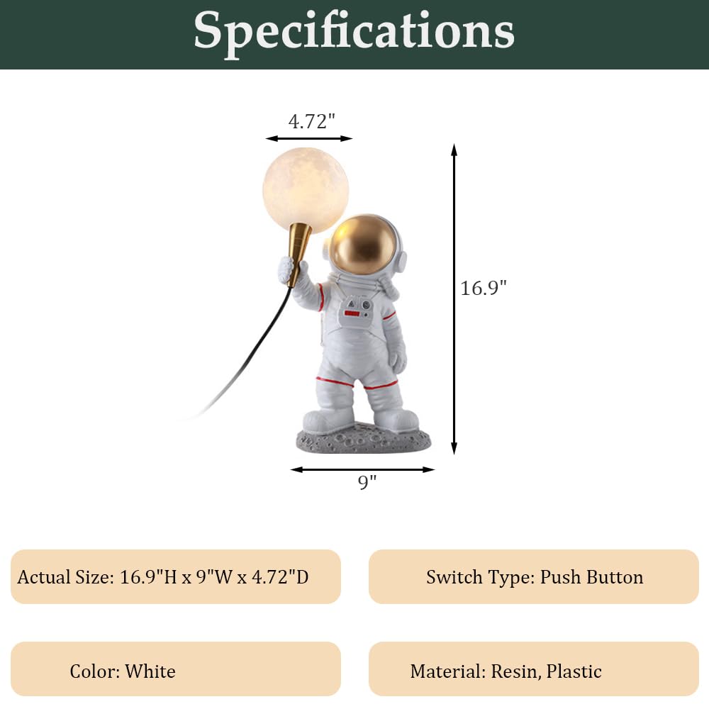 Skyblaze Astronaut Table Lamp, Resin Night Light, Space Themed Table Light, Cute Bedside Desk Lamp For Kids Bedroom, Nursery