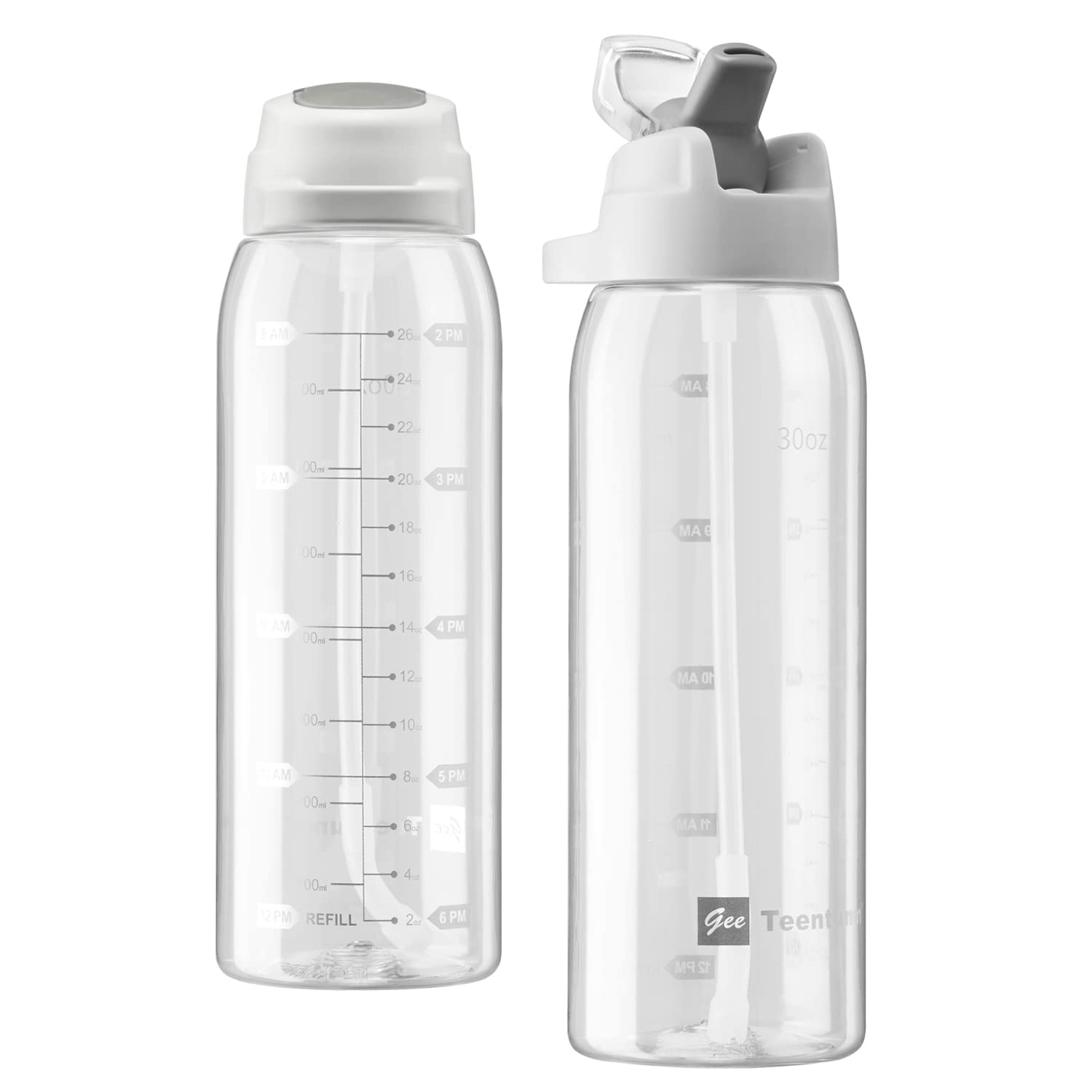 Clear Water Bottle With Straw Tritan With Time Markers, 30Oz Durable Bottle Perfect