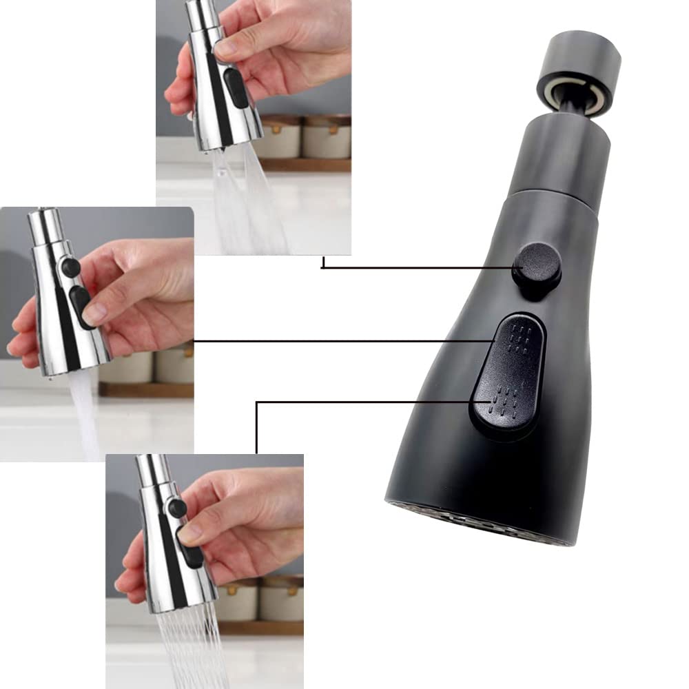 Hgjst 360-Degree Swivel Kitchen Sink Faucet Sprayer Head, Kitchen Faucet Head Replacement,Kitchen Tap Purified Water Head (Black)