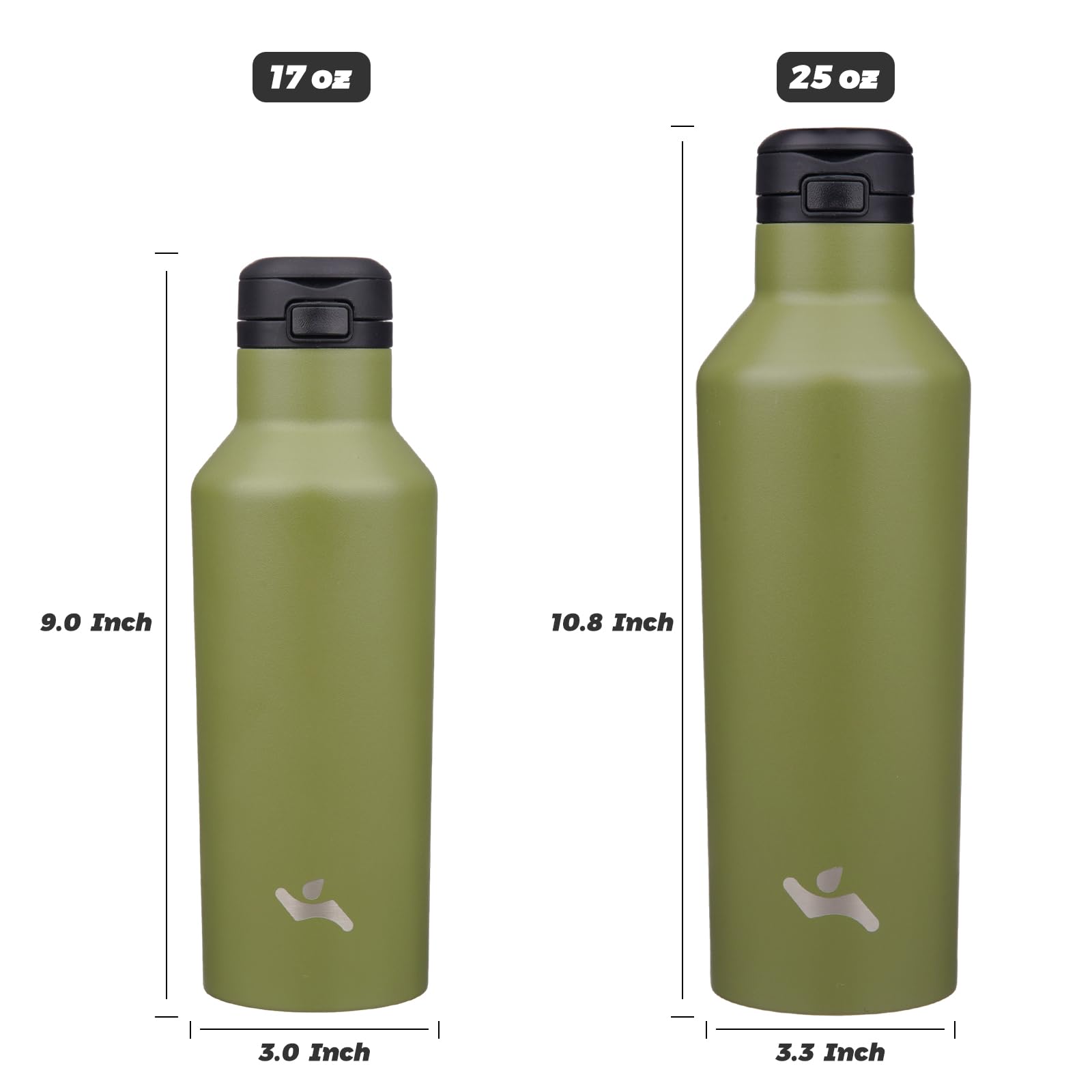 Insulated Water Bottle With Straw,17 Oz Double Wall Vacuum Stainless Steel Water Flask With 2 Lids