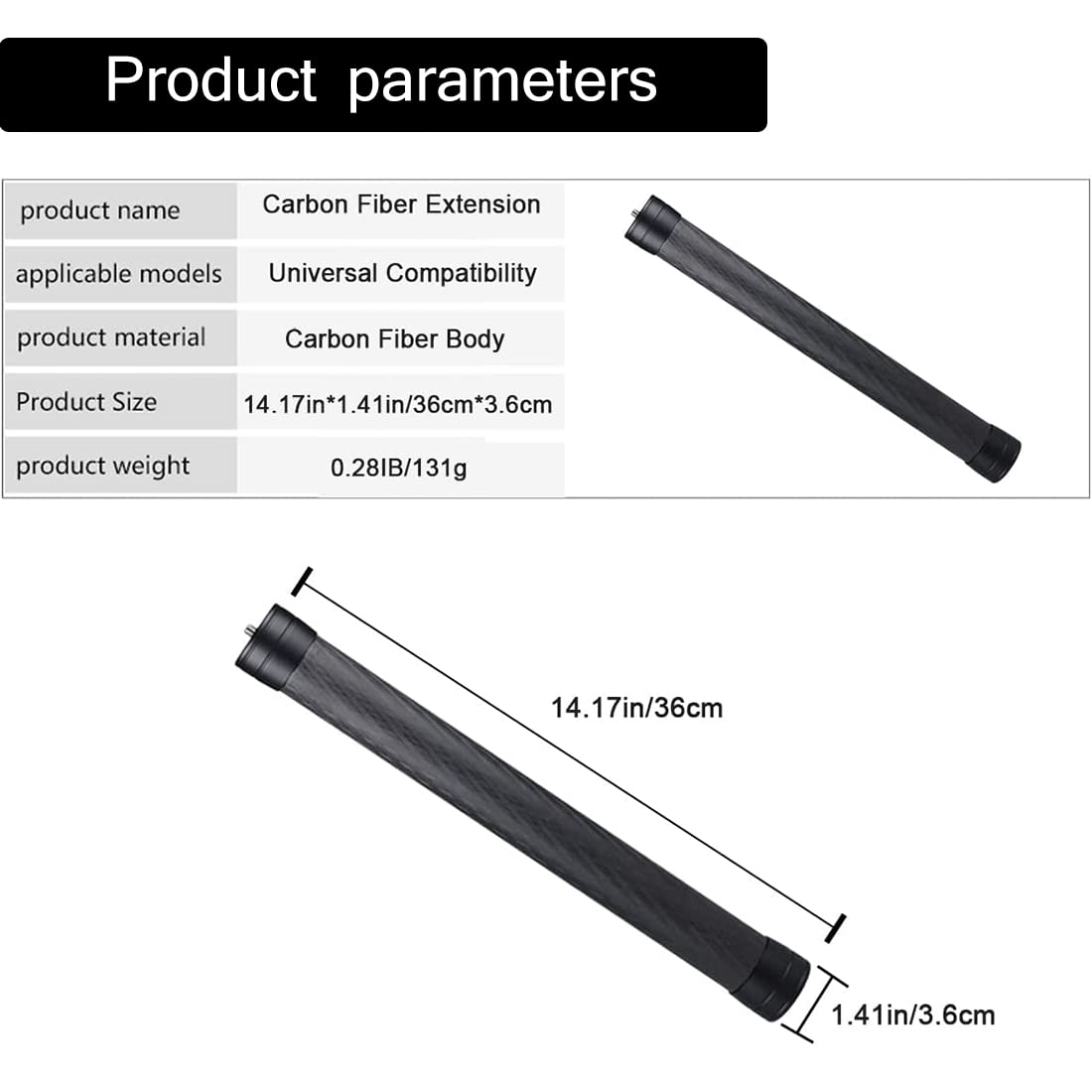 Angelreally 36Cm/14.17 Inch Extension Pole Carbon Fiber Bar With 1/4"" Screw Compatible With Dji Ronin S, Ronin Sc, Osmo Mobile 3, Om 4, Zhiyun Crane 2 V2 Stabilizer Dslr Camera