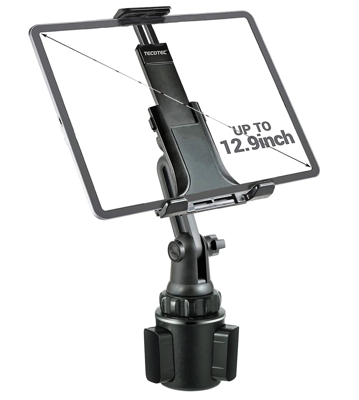 Tecotec Universal 2 In 1 Car Cup Holder Tablet Mount, 9" Long Neck Cup Holder Ipad Holder For All Cellphones/Z Fold 3/2/Rugged Phones/Tablets Up To 12.9"