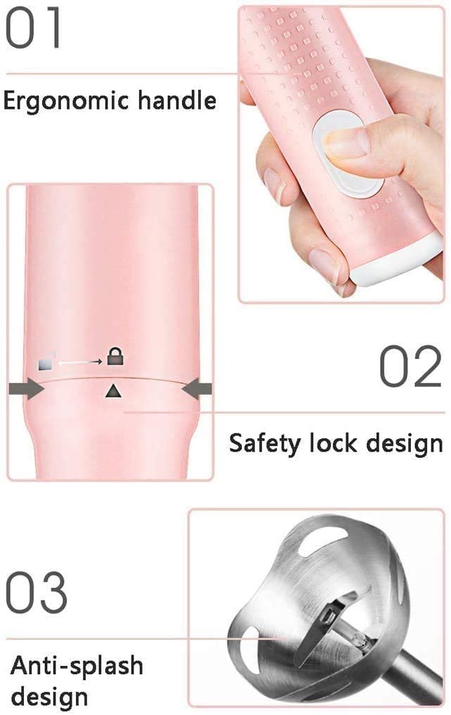 Kaabeto 120-Watt/Immersion Hand Blender, Set Includes Bpa- Food Chopper/Egg Beater/Beaker, Ergonomic Grip, Detachable (Pink)