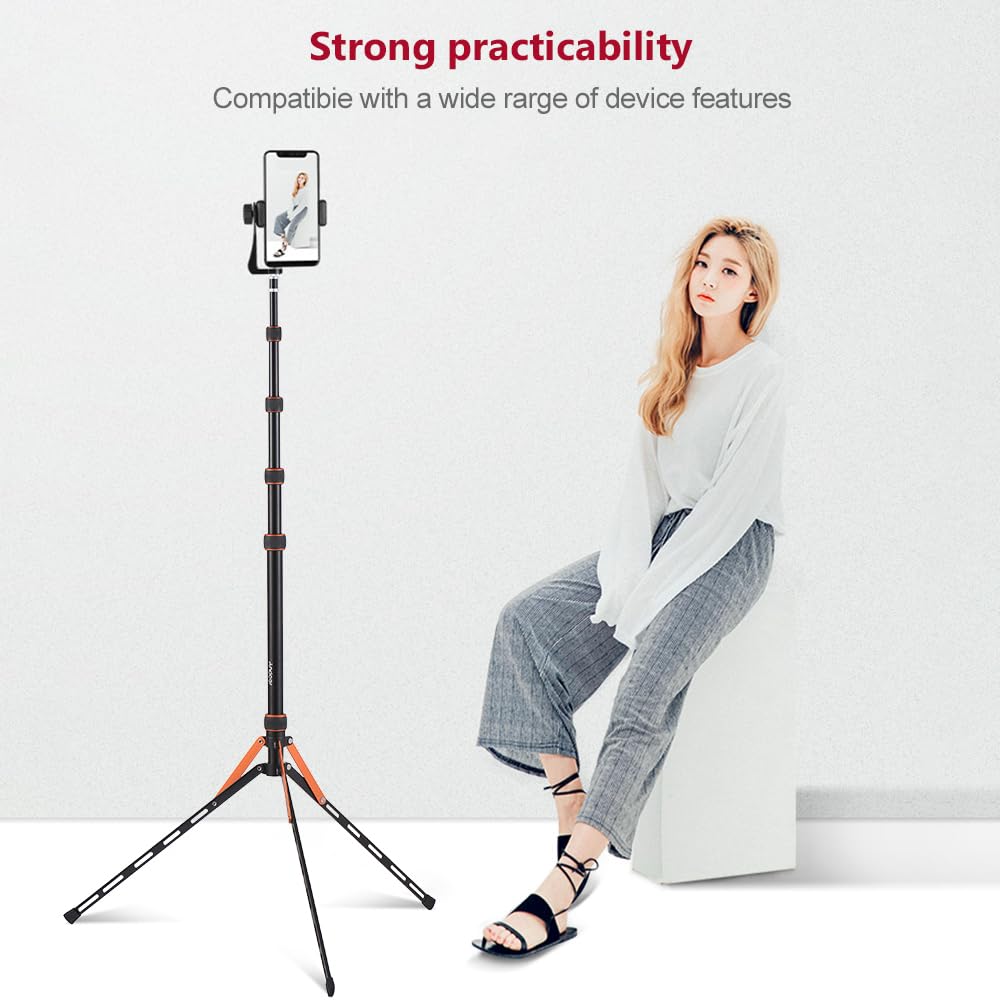 Andoer Sl25-5 85.03 Inch 5 Sections Folding Tripod Stand With 1/4 And 3/8 Inch Screw Compatible With Camera Phone Gimbal Led Light, Adjustable Load Capacity 5Kg
