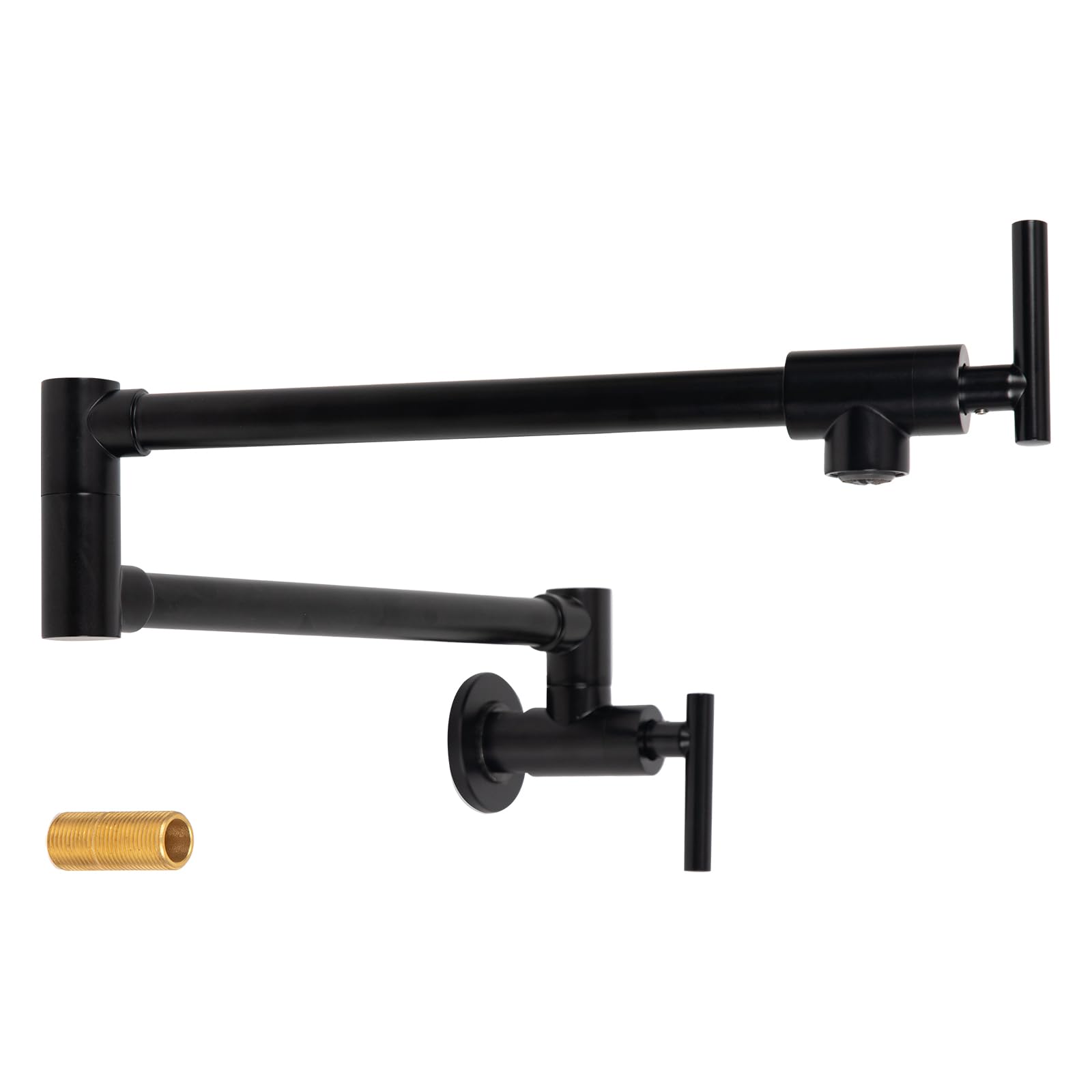 Allkorma 24" Brass Pot Filler Faucet, Wall Mount Over Stove Kitchen Folding Faucet, Pot Fillers For Stove, 2 Handles With Double Joint Swing Arms, Matte Black