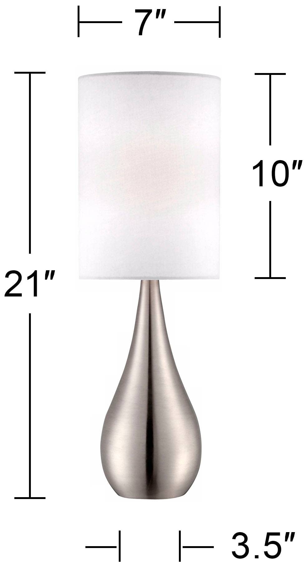 360 Lighting Modern Accent Table Lamp 21" High Brushed Nickel Silver Metal Teardrop White Cylinder Uno Shade Decor For Bedroom Living Room House Home Bedside Nightstand Office Kids Family