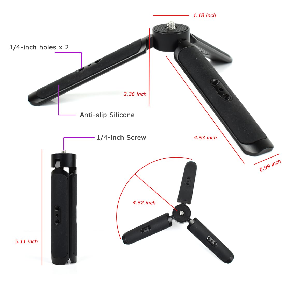 Koqinviz Aluminum Mini Tripod Stand Handle Grip For Camera Phone Gimbal Stabilizer,Desktop Tripod For Dji Ronin Zhiyun Weebill Smooth Osmo Mobile Webcam Projector