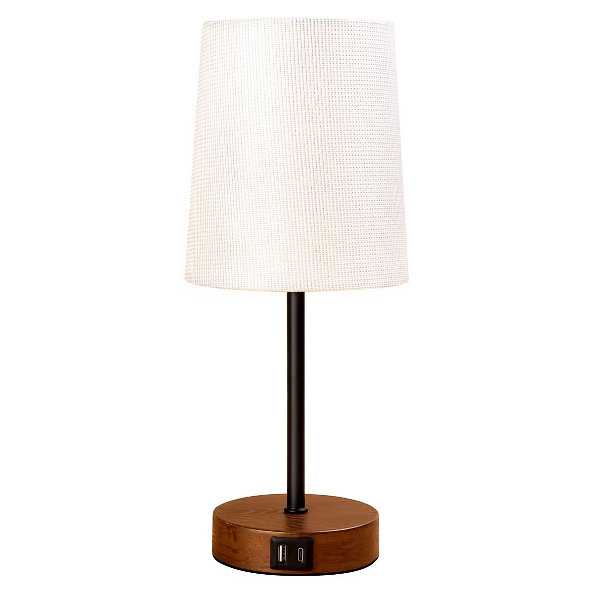 Luxebeam Modern Usb & Type-C Bedside Lamp With Touch Control, Dimmable Table Lamp With White Fabric Shade Enhanced With Gold Threads, Includes Led Bulb - Ideal For Bedroom, Office, Dorm