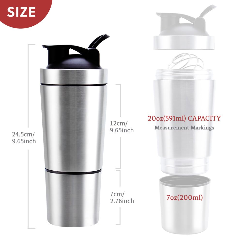 Valeska Stainless Steel Protein Shaker Bottle, 27.0 Fl Oz, Insulated, Leak Proof,, Hiking